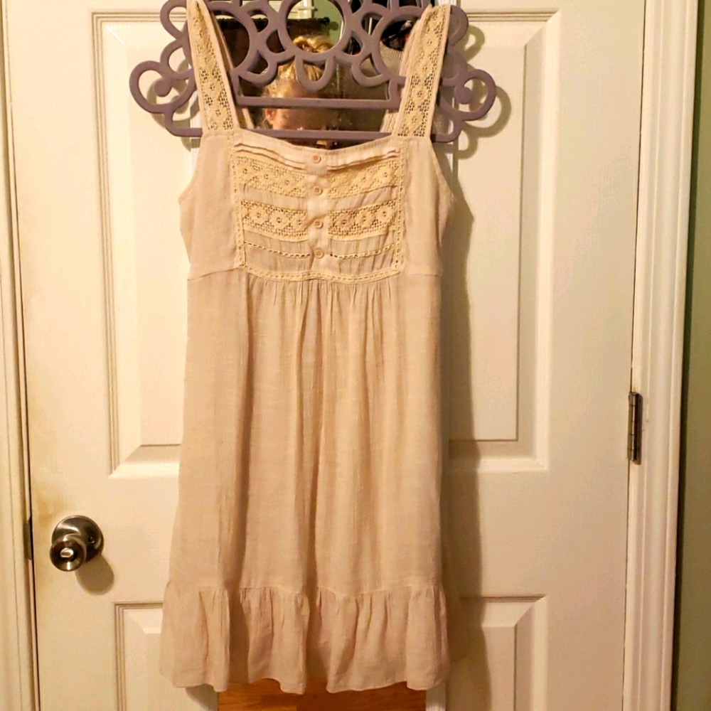 Tank linen "style" mini dress w/ crochet detail